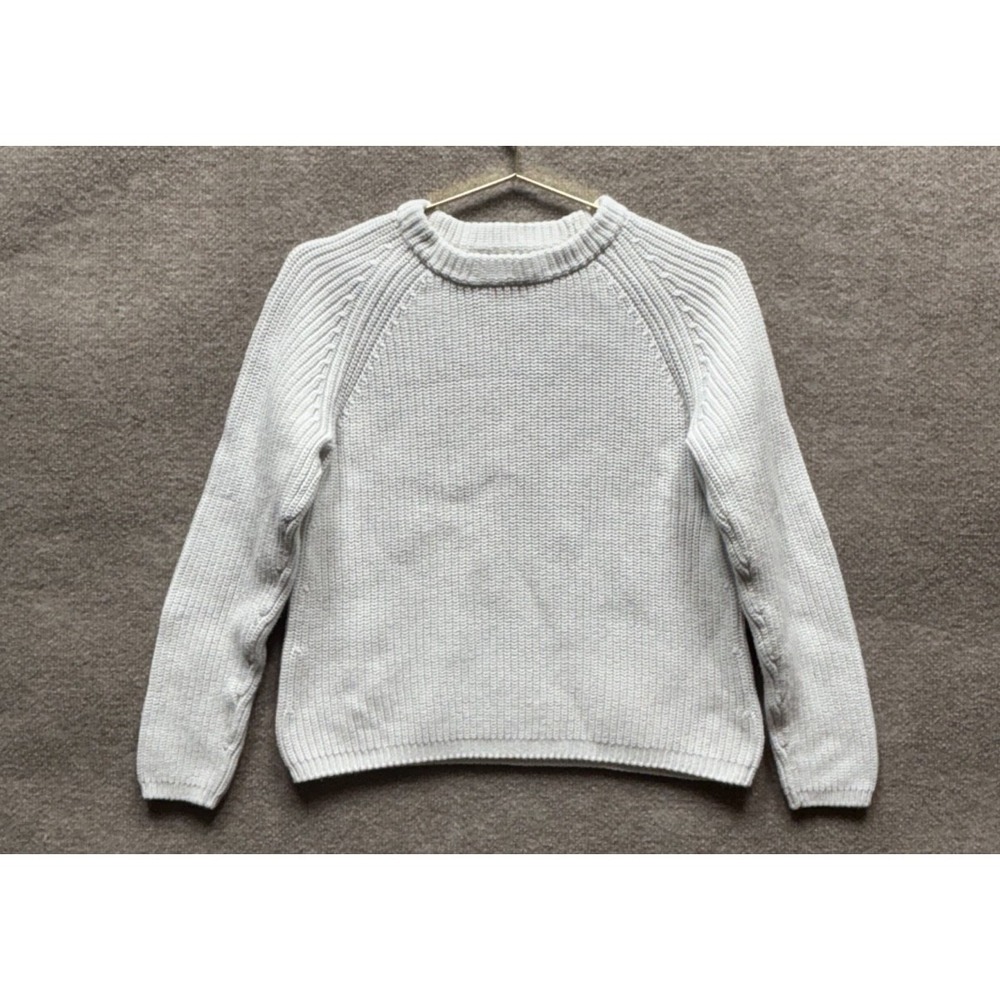Quince Sweater Womens Medium White Fisherman Crew Thick Cable Knit Pullover EUC